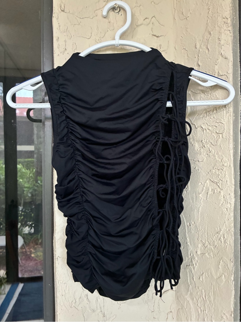 LIONESS Lulu Slash Neck Ruched Tie Side Tank Top in Licorice - XS